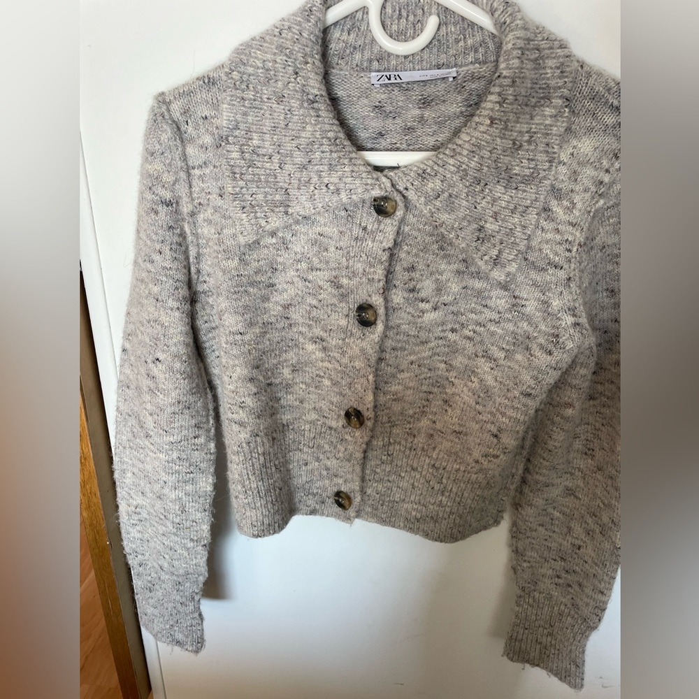 ZARA grey knit button up